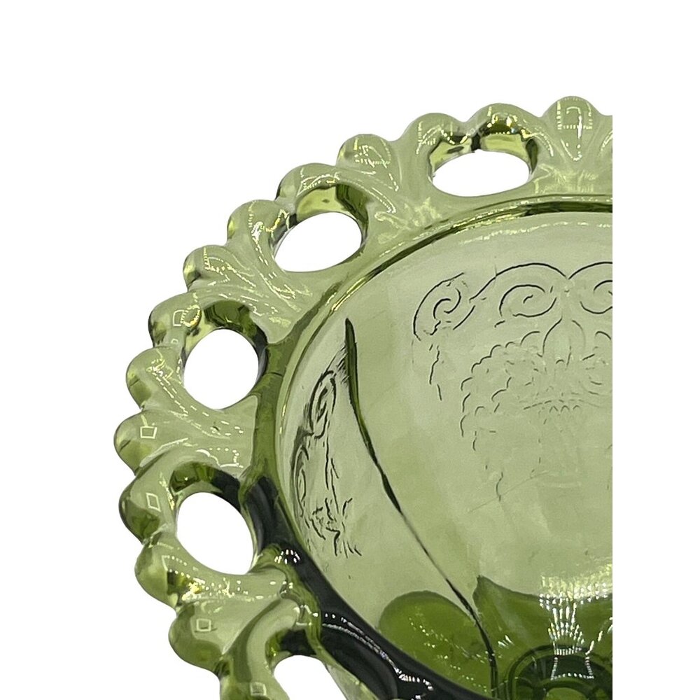 Vintage Green Glass Dessert Bowls Set Of 2 With Decorative Rim Floral Design - Picture 10 of 15
